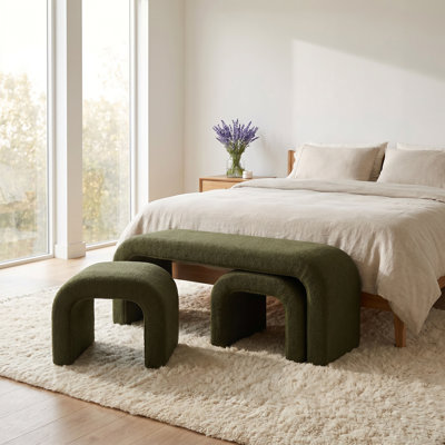 Afore Set of 3 U-Shaped Ottoman Benches with Teddy Fabric, 44 Inch and 18 Inch Footrest Seating