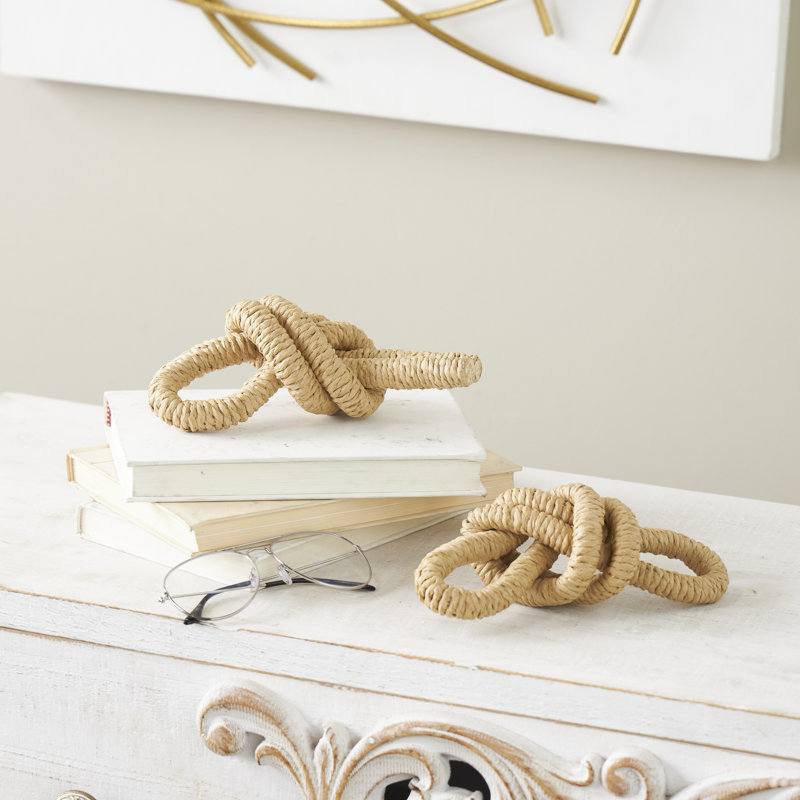 Toscani Paper Woven Knot Decorative Brown Sculpture Set