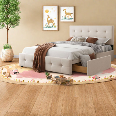 Space-saving Upholstered Beds With Storage, Mdf Construction, Modern Style For Home