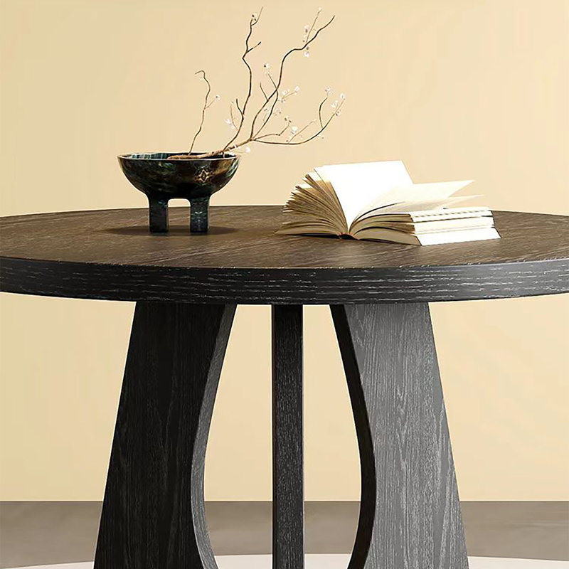 Table ronde rétro en bois de frêne, H 29,5 po x l 43,3 po x P 43,3 po