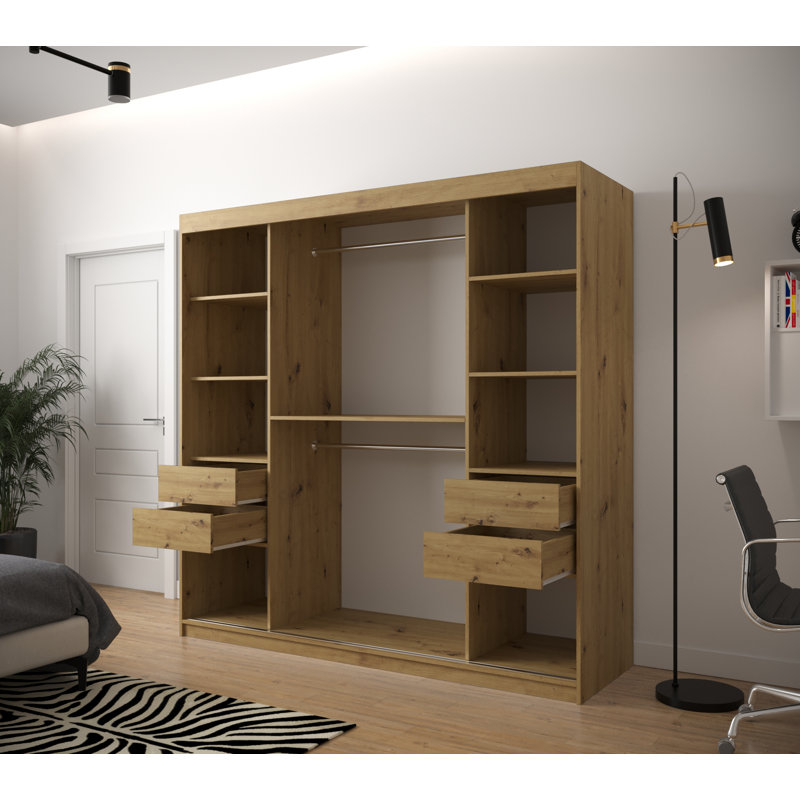 Aroldo 2 Door Manufactured Wood Wardrobe, 200cm H x 200cm W x 62cm D, Artisan/White