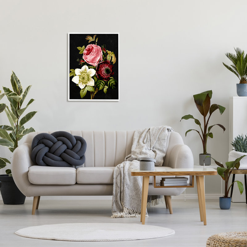 Fleurs roses et rouges sur bois par Piddix, Giclée encadrée blanc bord de mer, H 30 po x l 24 po x P 1,5 po