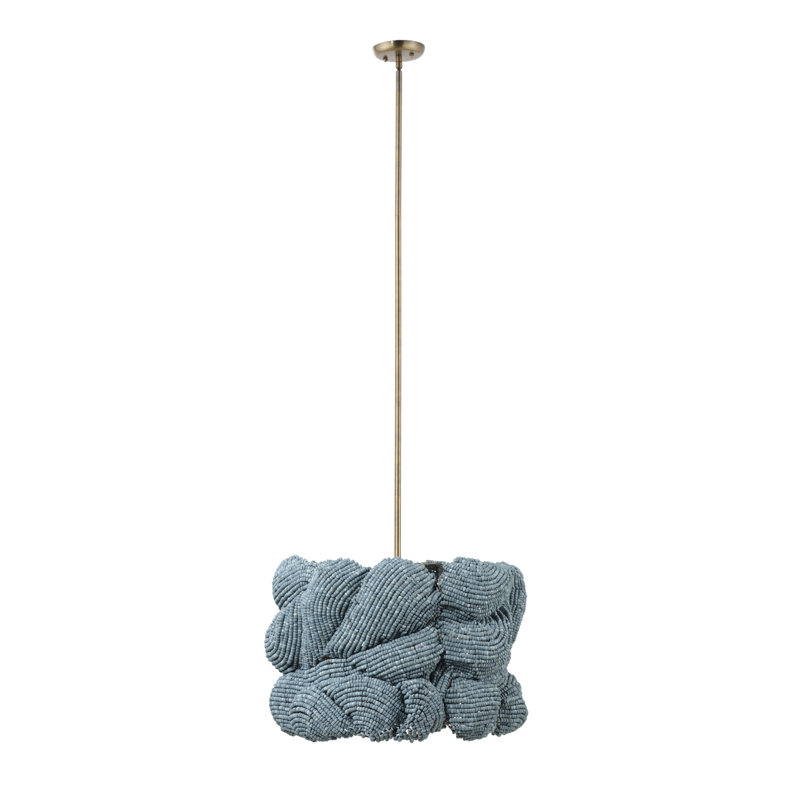 Anguilla 3-Light Wood Beaded Chandelier, Natural, Blue