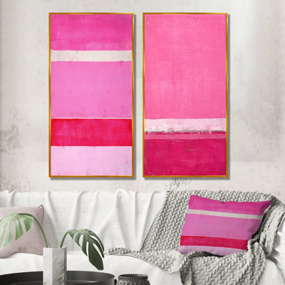 Fuchsia rose et champs de couleurs blancs - reproduction d'art moderne - ensemble de 2 toiles