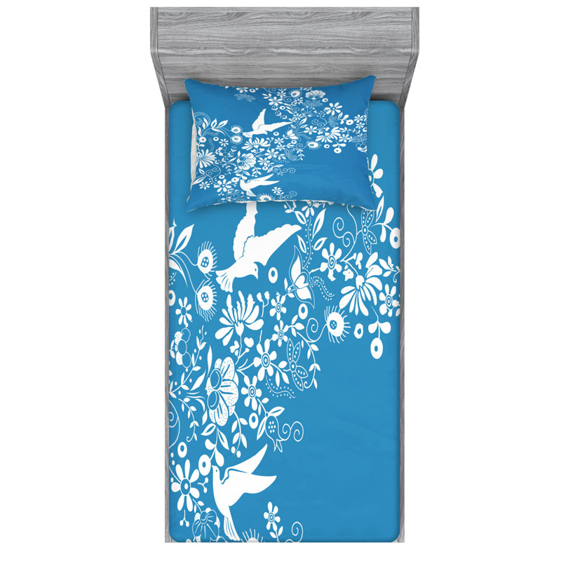 Microfiber Floral Fitted Sheet, Twin Fitted Sheet with 1 Pillowcase