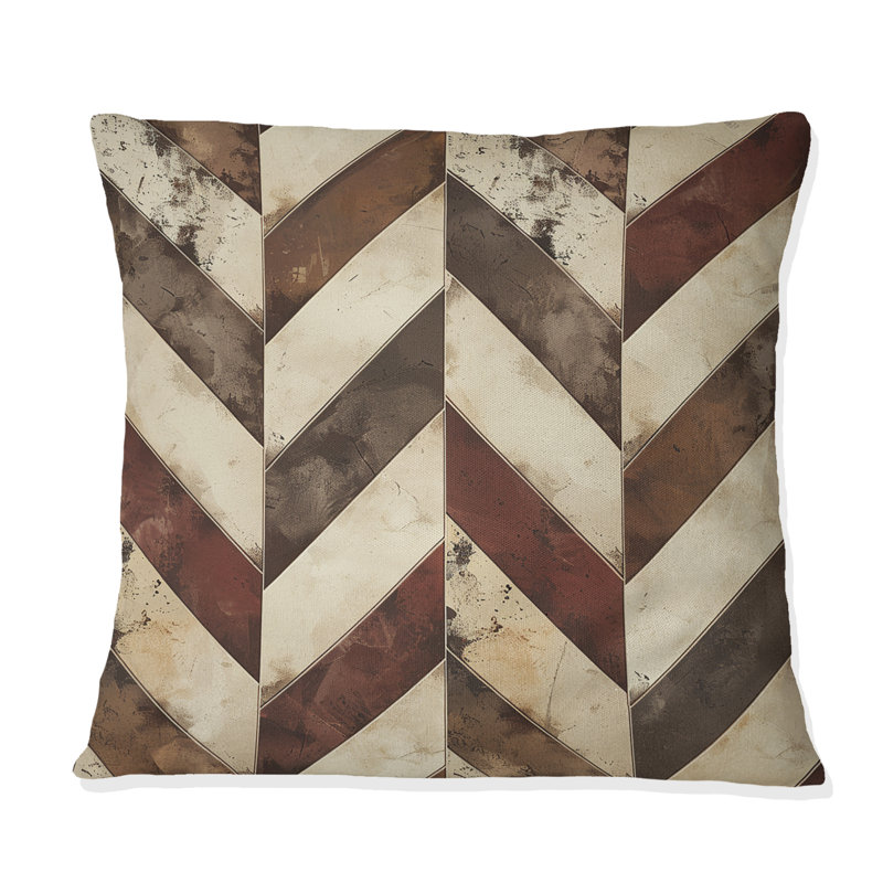 Imprimé à chevrons brun et blanc I - Coussin moderne, H 16 po x l 16 po