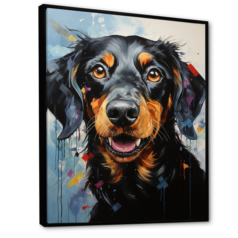 Dachshund Delight III sur impression sur toile, H 32 po x l 16 po x P 1 po, Cadre flottant noir