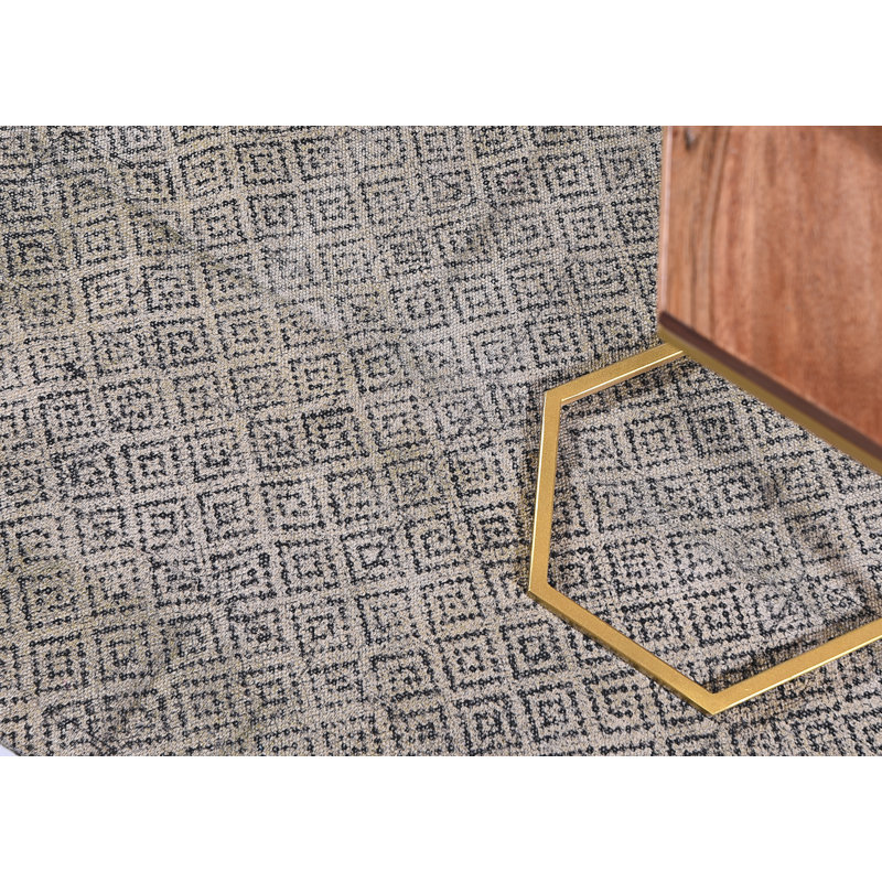 Tapis gris en coton tissé à plat à la main à motif géométrique, Rectangle 2 pi x 3 pi