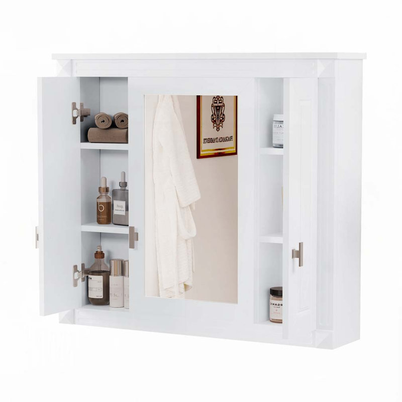 Armoire murale de salle de bain avec miroir, Blanc