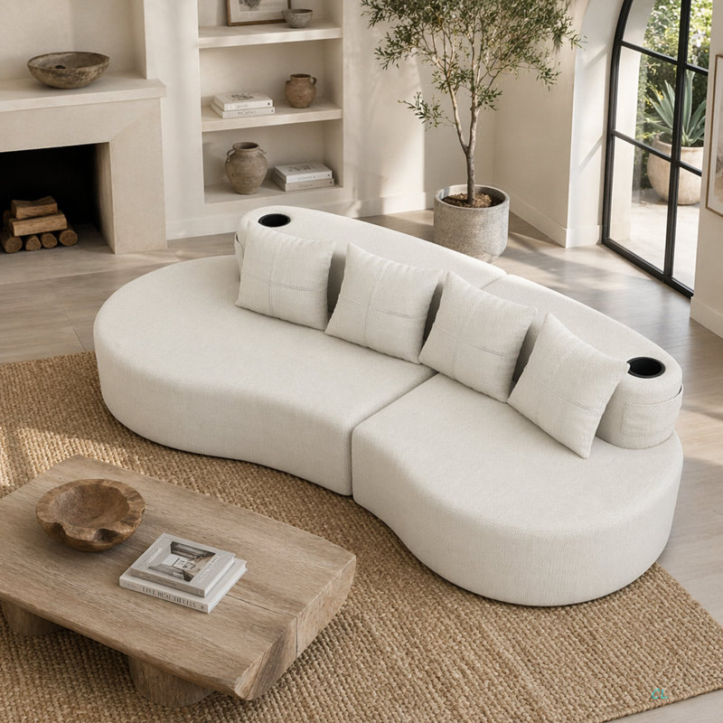 Canapé modulaire courbé moderne modulaire à 3 places minimaliste et élégant, Beige