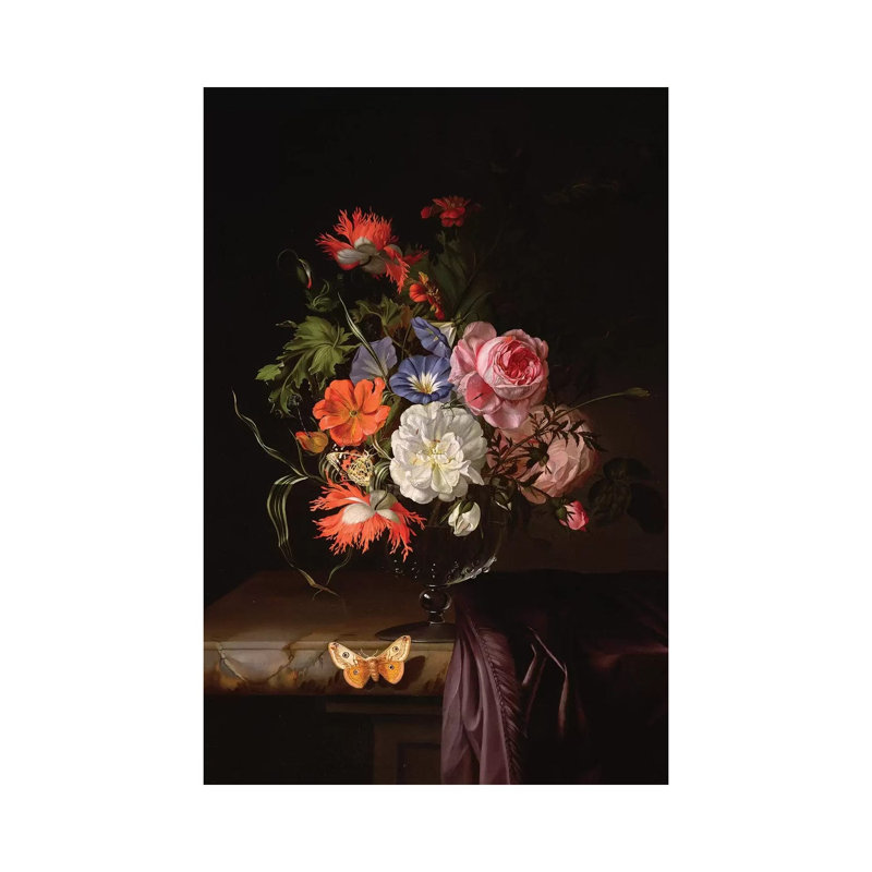 A Still Life Of Flowers In A Vase On A Ledge by Rachel Ruysch - Wrapped Canvas Painting, 45.72cm H x 30.48cm W  x 1.91cm D