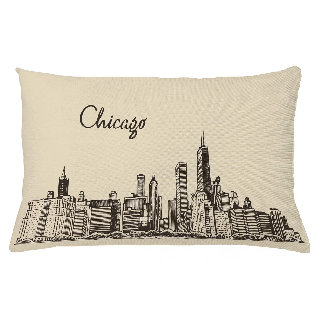 Kissenbezug, Vintage städtische, Chicago Skyline, Beige Dunkelbraun