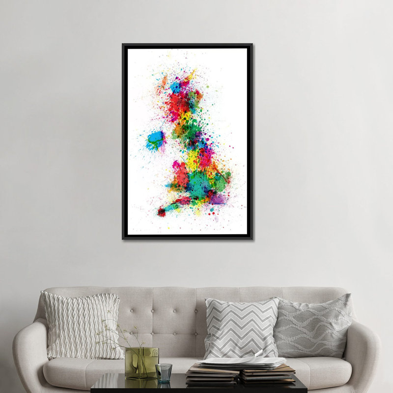 « great uk uk map painting splashs » par michael tompsett paintig, reproduction sur toile, H 26 po x l 18 po x P 1,5 po