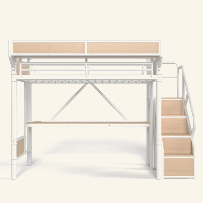 Lit mezzanine Industrial, Blanc, Simple extra long