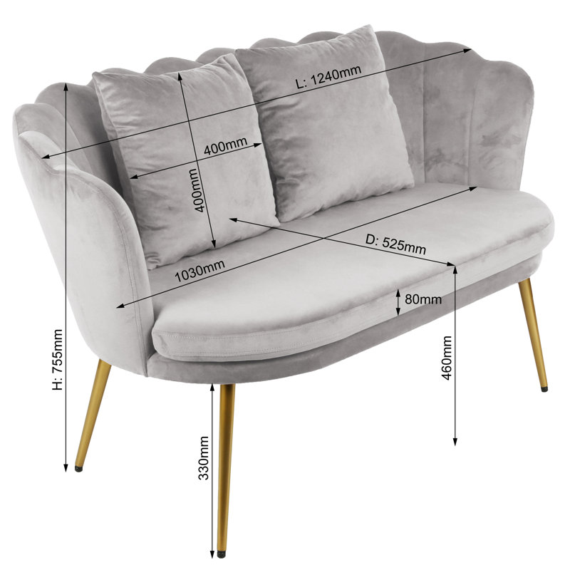 Alfaro 2 Seater Velvet Loveseat, Silver Grey