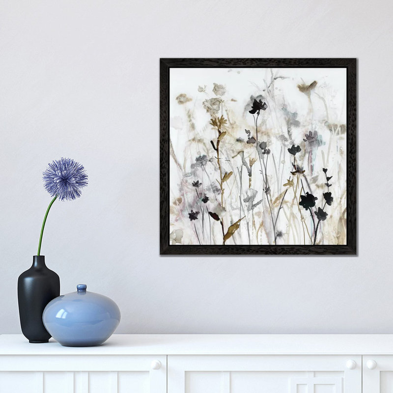 Wildflower Mist I by Carol Robinson - Painting on Canvas, 45.72 cm H x 45.72 cm W, Black Floater Framed