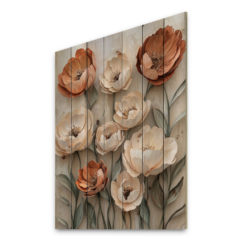 Fall Soft Poppies Petals Elegance Of The Season - Poppies Wood Wall Decor - On Natural Pine Wood, 32" H x 24" W x 0.78" D