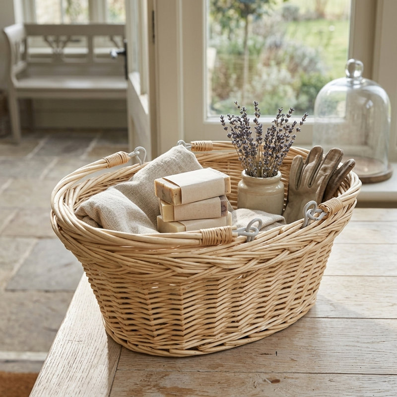 Panier ovale en osier brun 17,5 "Anne avec poignées de transport Anne