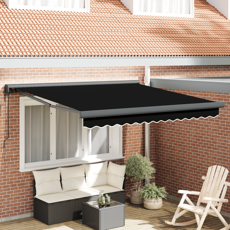 Ebern Designs Polyester Cover Retractable Patio Awning, Red/White, 300 cm W x 250 cm D