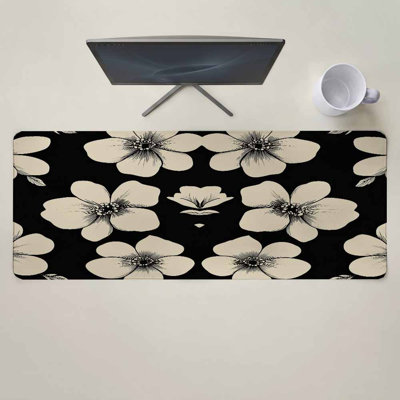 Tapis de souris beige à fleurs pour bureau et souris, style vintage élégant, avec base antidérapante. Parfait pour le jeu, le bureau ou la maison. Dimensions : 40 x 80 cm. Livré avec une tasse blanche.