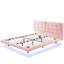 Structure de lit grand avec lumières DEL, revêtement flottant rose, tête de lit capitonnée, utilisation silencieuse-258762797
