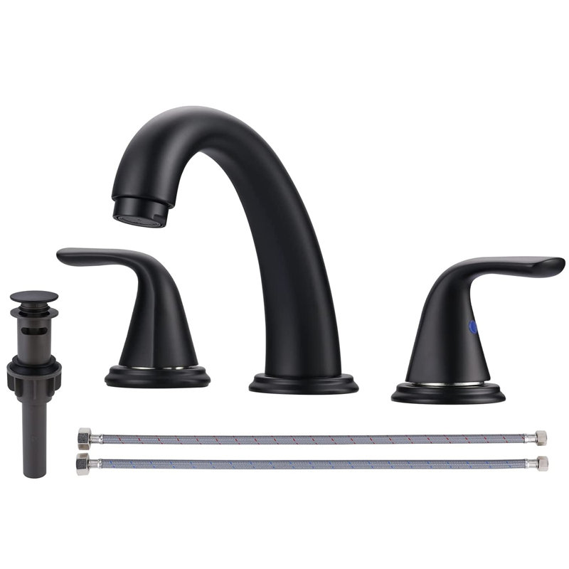 Aleasha Widespread Bathroom Sink Faucet, 3 Hole Faucet With Pop-Up Drain, Matte Black
