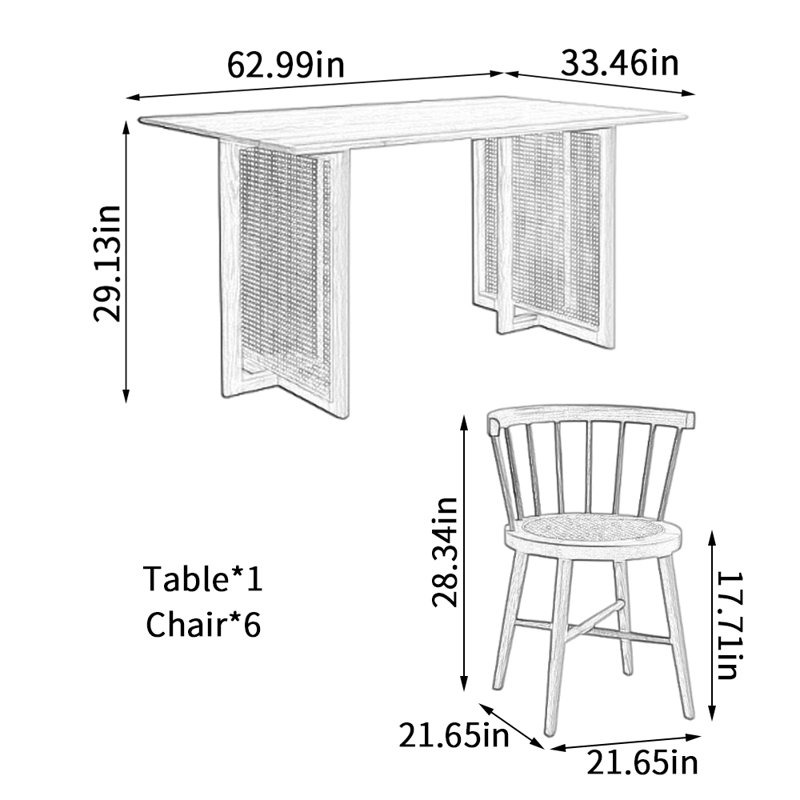 Durable Rectangular Red Oak Rattan Dining Table