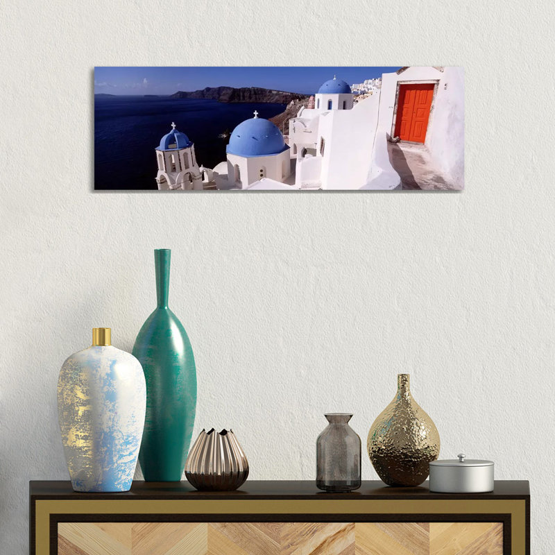 Church In A City, Santorini, Cyclades Islands, Greece - Wrapped Canvas Panoramic Print, 30.48 cm H x 91.44 cm W x 1.91 cm D