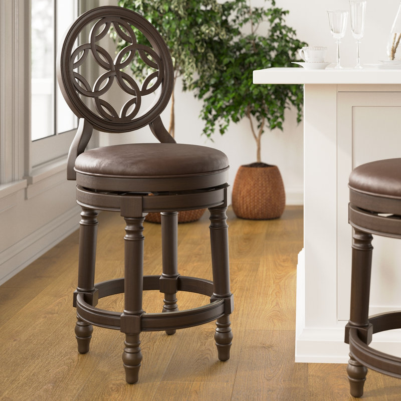 L 23,5 po x l 19,5 po x H 44,5 po, bois / tissu, 1 pièce, tabouret de bar, noyer, siège pivotant, Walnut