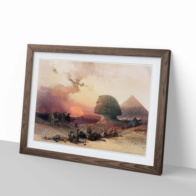 Sunset by the Great Sphinx Pyramids of Giza by David Roberts - Picture Frame Painting Print, Walnut Framed