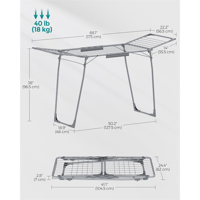 Gullwing Foldable Clothes Drying Rack - Space-Saving, Gray