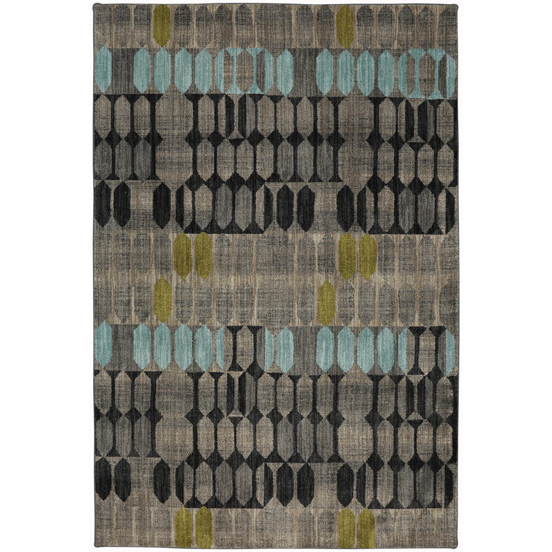 Gray and Black Geometric Polyester Area Rug, 9'6" x 12'11"