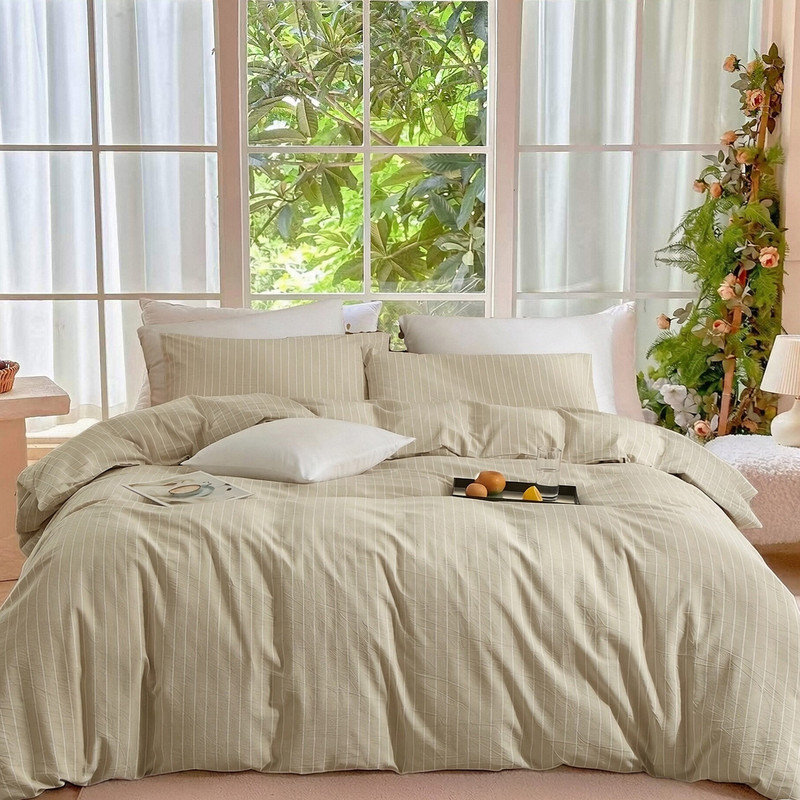 Ensemble de housse de couette rayé 100% coton lavé DONEUS