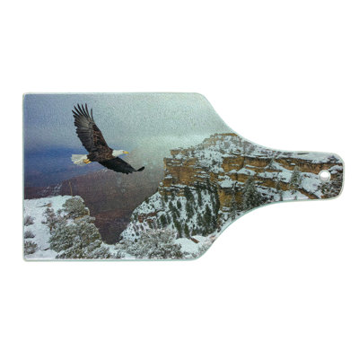 Ambesonne American Tempered Glass Cutting Board Bald Eagle Landscape White Brown