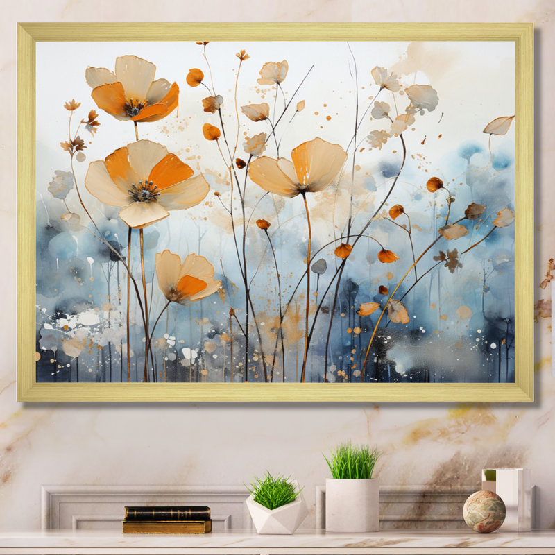 Art sur toile, "Orange Mute Botanicals II", H 16 po x l 32 po x P 1 po, Cadre doré simple
