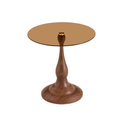 Table d'appoint ronde en verre teinté ambré avec plateau en verre incurvé et base en verre résistant aux égratignures pour espace intérieur résidentiel