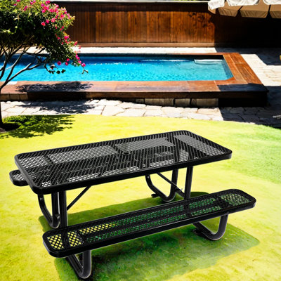6 Ft. Rectangular Picnic Table - Black Steel, For Various Outdoor Uses In Steel Frame, , Gathering Place