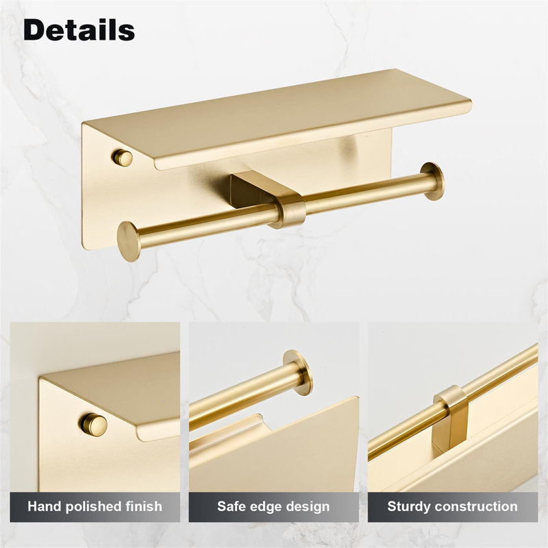 Wall Mounted Toilet Paper Holder, Gold