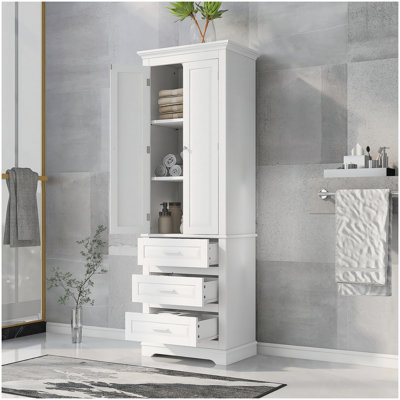 Grande armoire de rangement avec trois tiroirs pour salle de bain / bureau, blanc