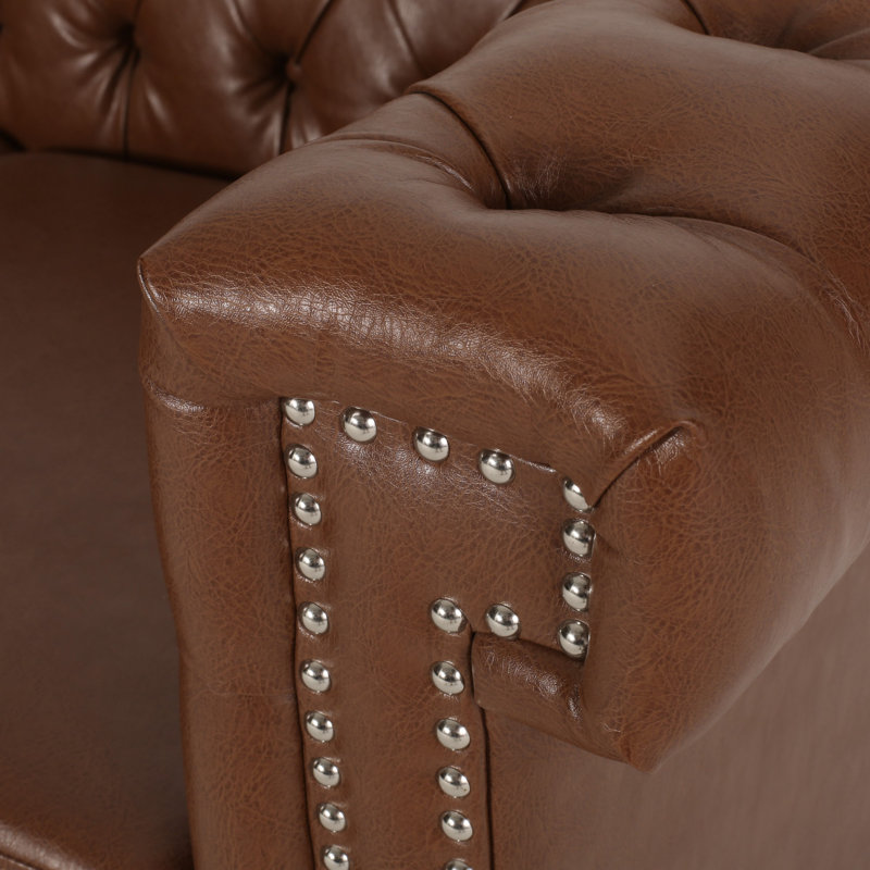 Canapé Chesterfield Sione, Similicuir cognac - assemblage incorrect