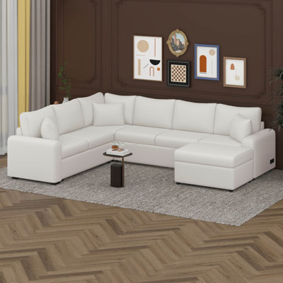 112.2" Sectional Sofa, Pull-Out Sofa Bed Sleeper With A Storage Ottoman,Three Pillows And Charging Devices