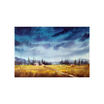 Vallée nuageuse de maïs et de champs nuageux | Aquarelle sur papier fait à la main | Par Samiran Sarkar