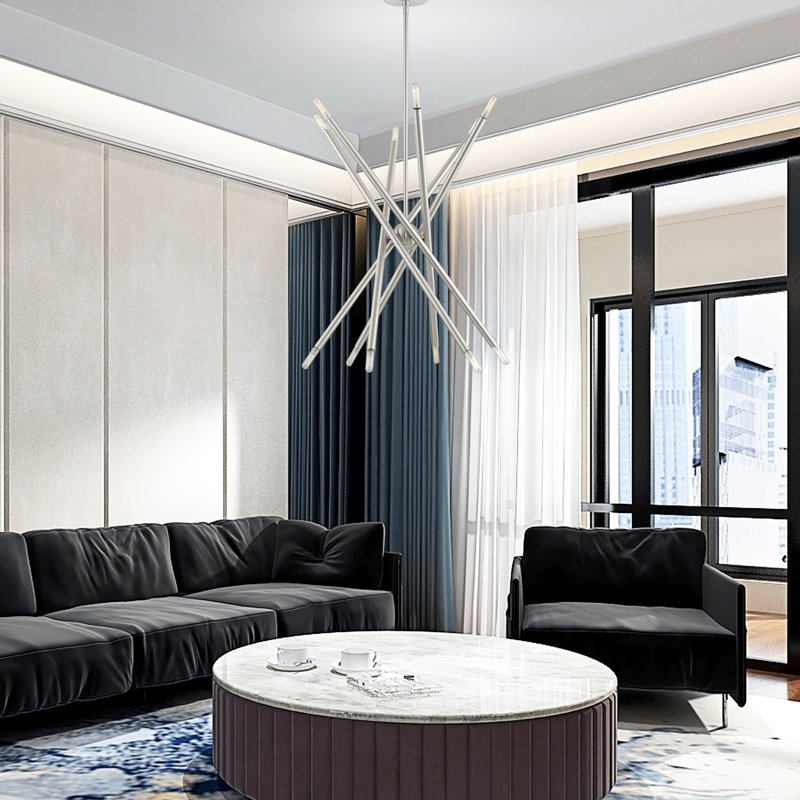 Poco 12 - Light Dimmable Sputnik Modern Linear Chandelier, Brushed Nickel, 12