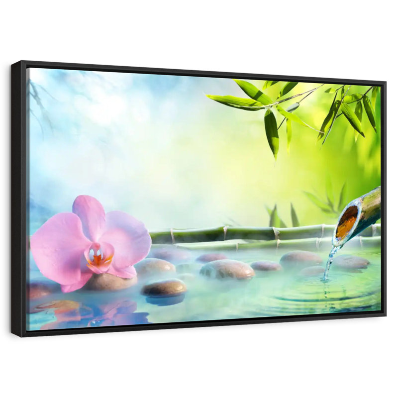 Orchidée japonaise, Cadre flottant noir, 31 po x 21 po