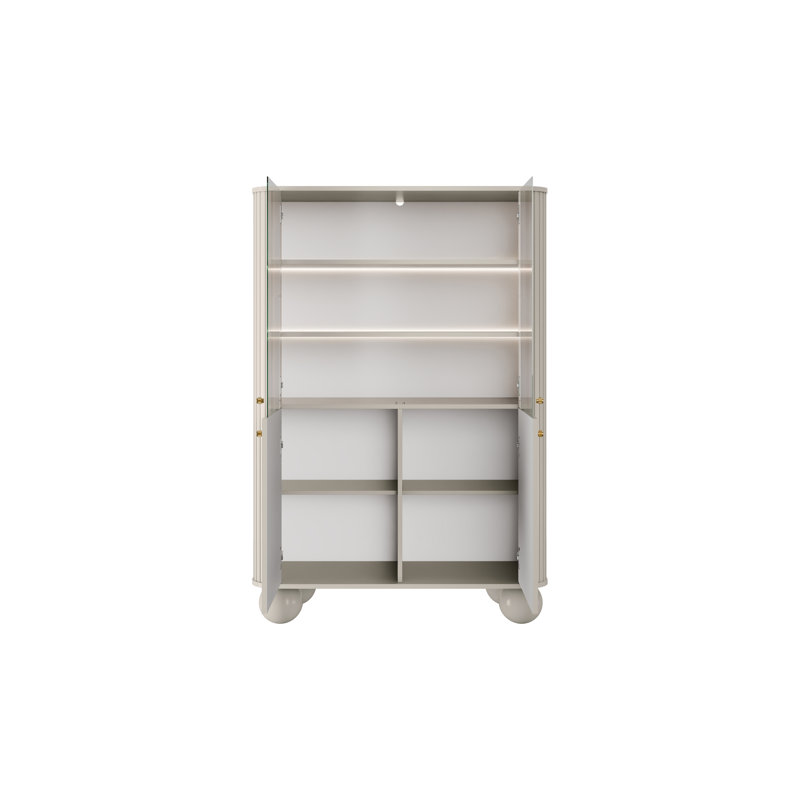 Glass 103 cm W Display Cabinet, Beige/Gold