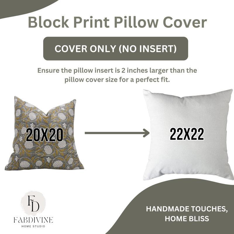 Housses de coussin en lin pur à imprimé Fab Fabine, fait à la main Merakhi, taille grise - 20 x 20 pouces, H 20 po x l 20 po