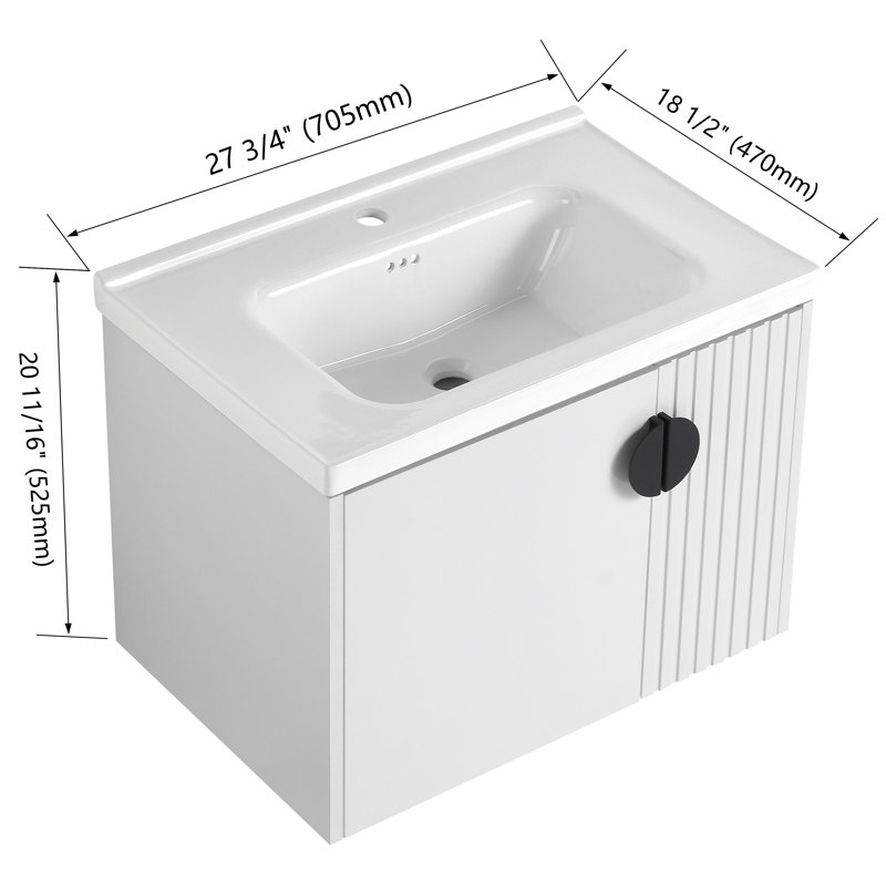 Meuble-lavabo flottant avec porte à fermeture en douceur 24 po / 28 po, Blanc
