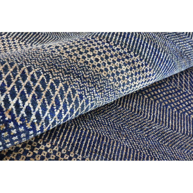 Hand-Knotted High-Quality Blue and Gold Area Rug