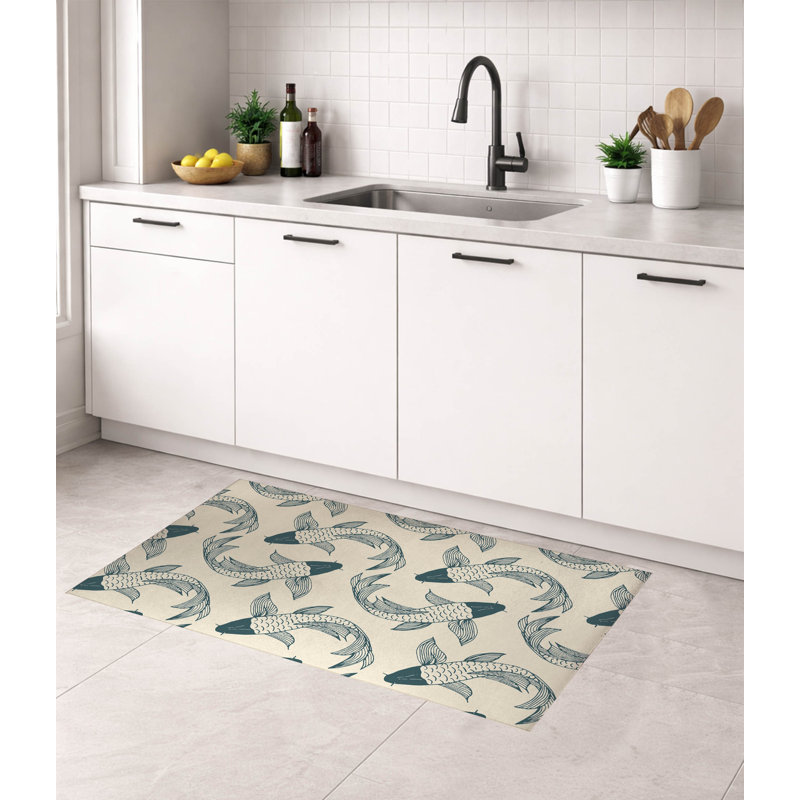 Tapis de cuisine Koi, Rectangle 5 pi x 7 pi, Turquoise poudreux