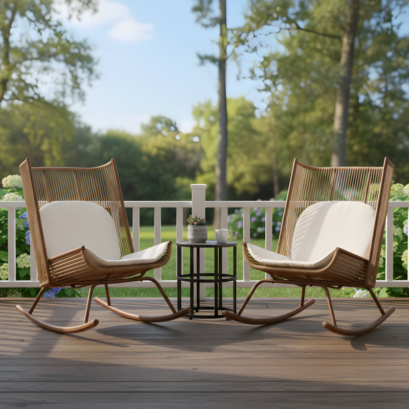 Marienthal Outdoor 3-Piece Conversation Set With PE Rattan & Ceramic Table Top, 3 Pcs: Table, 2 Chairs